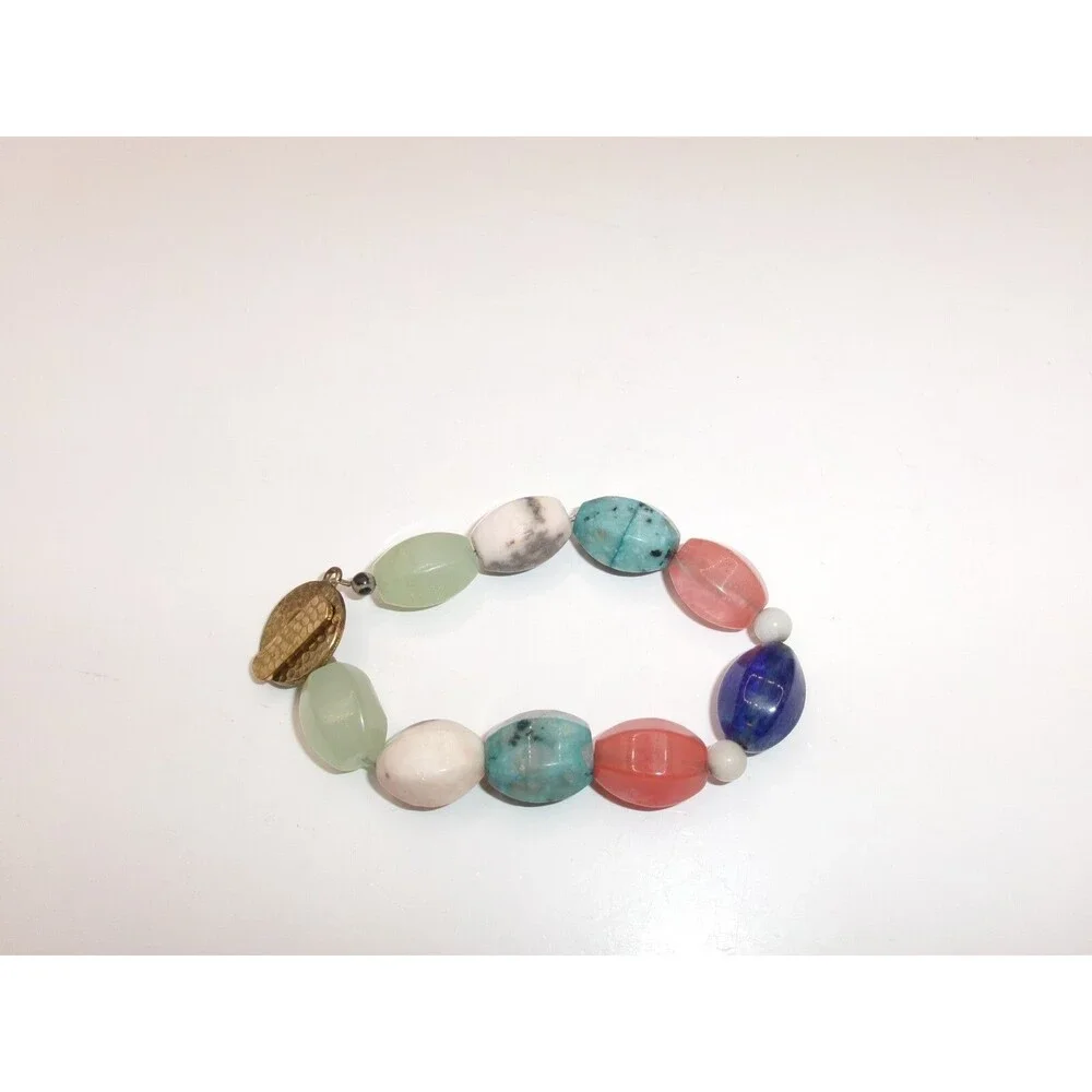 Chunky Multi Gemstone Bracelet Strung Faceted Beads Toggle Clasp 8 inches